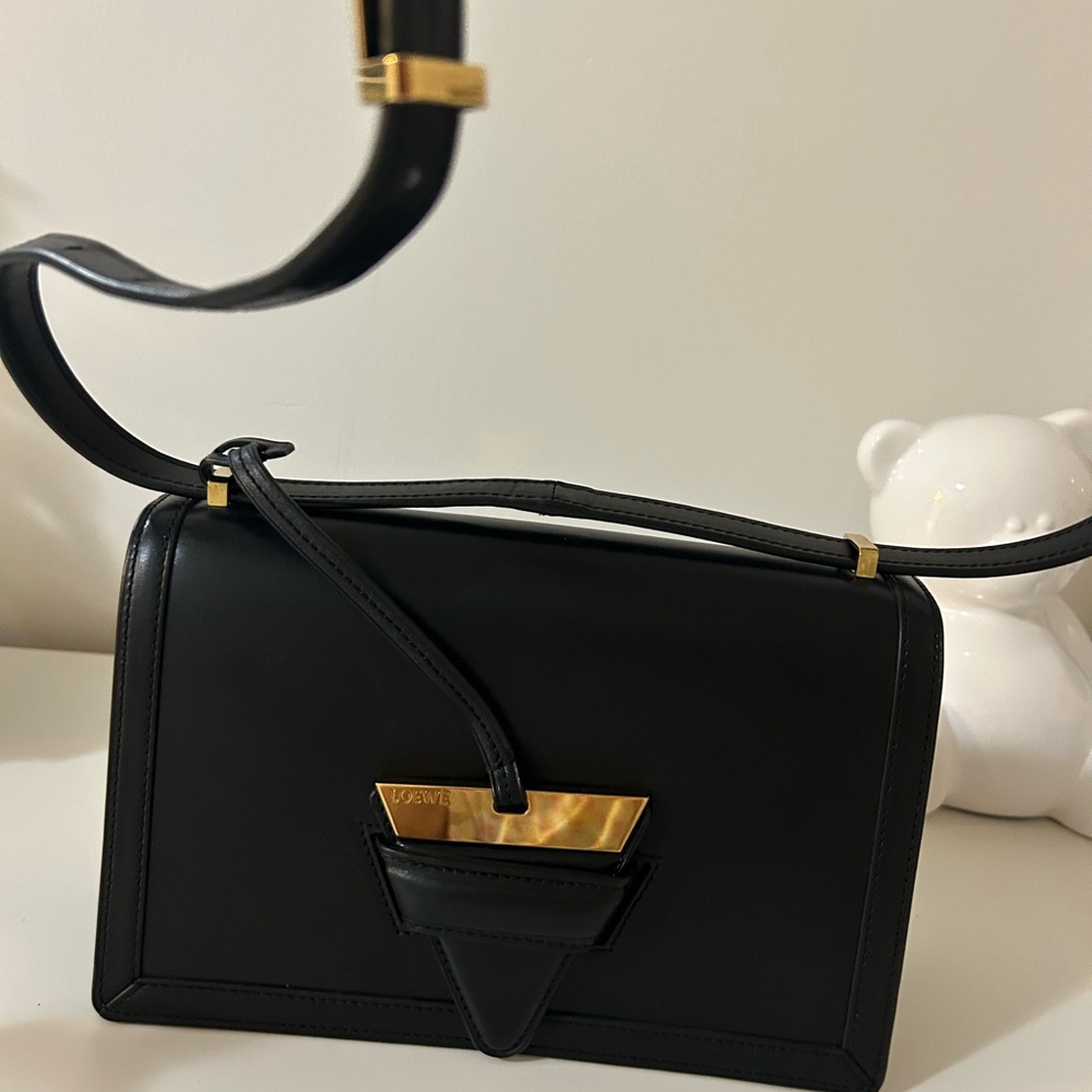 Authentic Loewe Black Crossbody Bag with Gold Accents